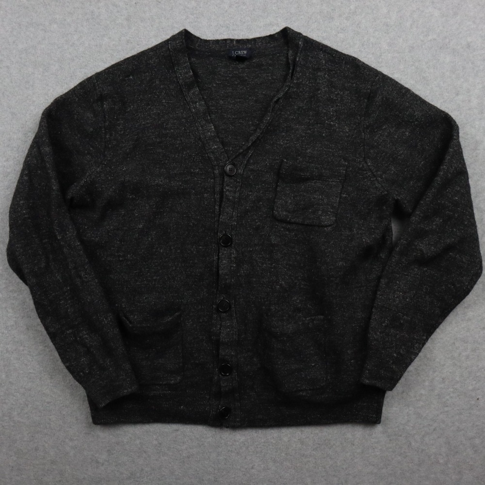 J Crew Cardigan Sweater Womens XL Wool/Linen V-Neck Knit Button Gray Long Sleeve